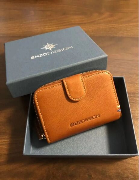 【新品未使用 ラスト一点 本日最終値下げ】 ENZODESIGN 二つ折り財布 本革 キャメル (画像分)
