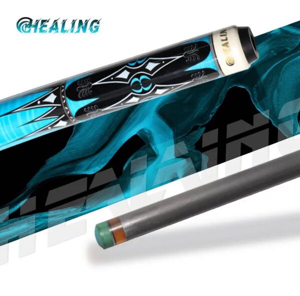 激安OKHEALING カーボンファイバービリヤードキュー、12.4mmチップ、綺麗なブルー&ブラック
