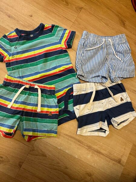 babyGAP ボーダー柄半袖ロンパース&ハーフパンツ 6-12M ショートパンツ ベビー