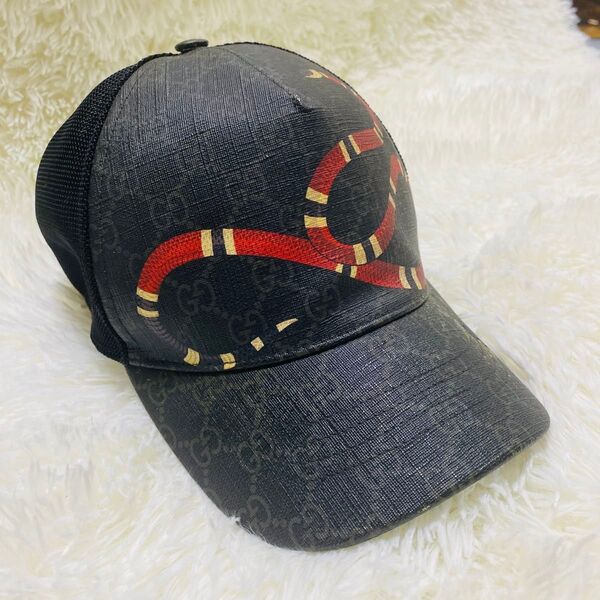 GUCCIベースボールキャップ XL GG柄 スネーク 黒 ブラック