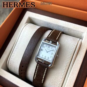 箱付!エルメス/HERMES CC1.210 ケープコッド クォーツ QZ レディース腕時計 シルバー レザー 革 女性