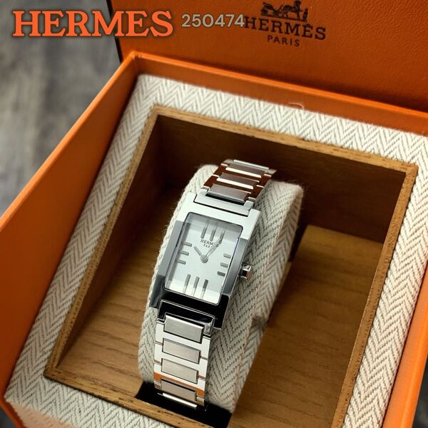 箱&保証書付 エルメス/HERMES タンデム TA1.210 ホワイトフェイス QZ レディース腕時計 シルバー 純正ベルト