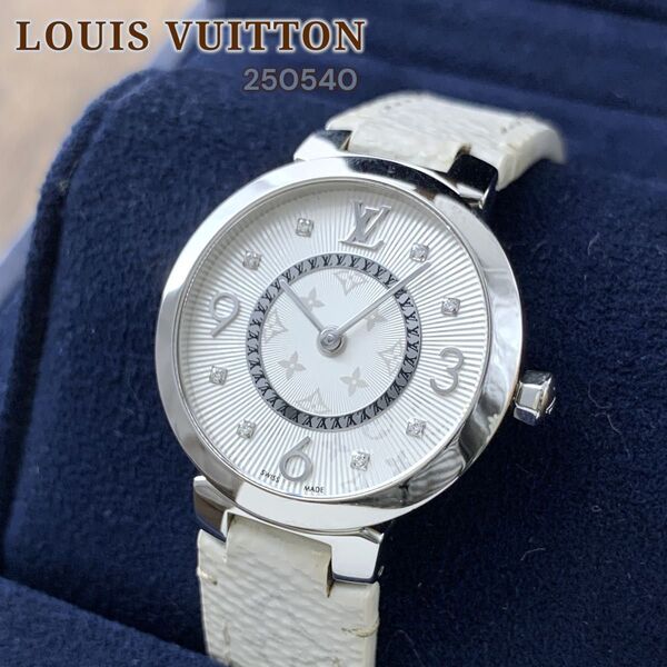 箱&保証書付!ルイヴィトン/LOUIS VUITTON タンブール ダイヤモンド モノグラム レディース腕時計 8Pダイヤ