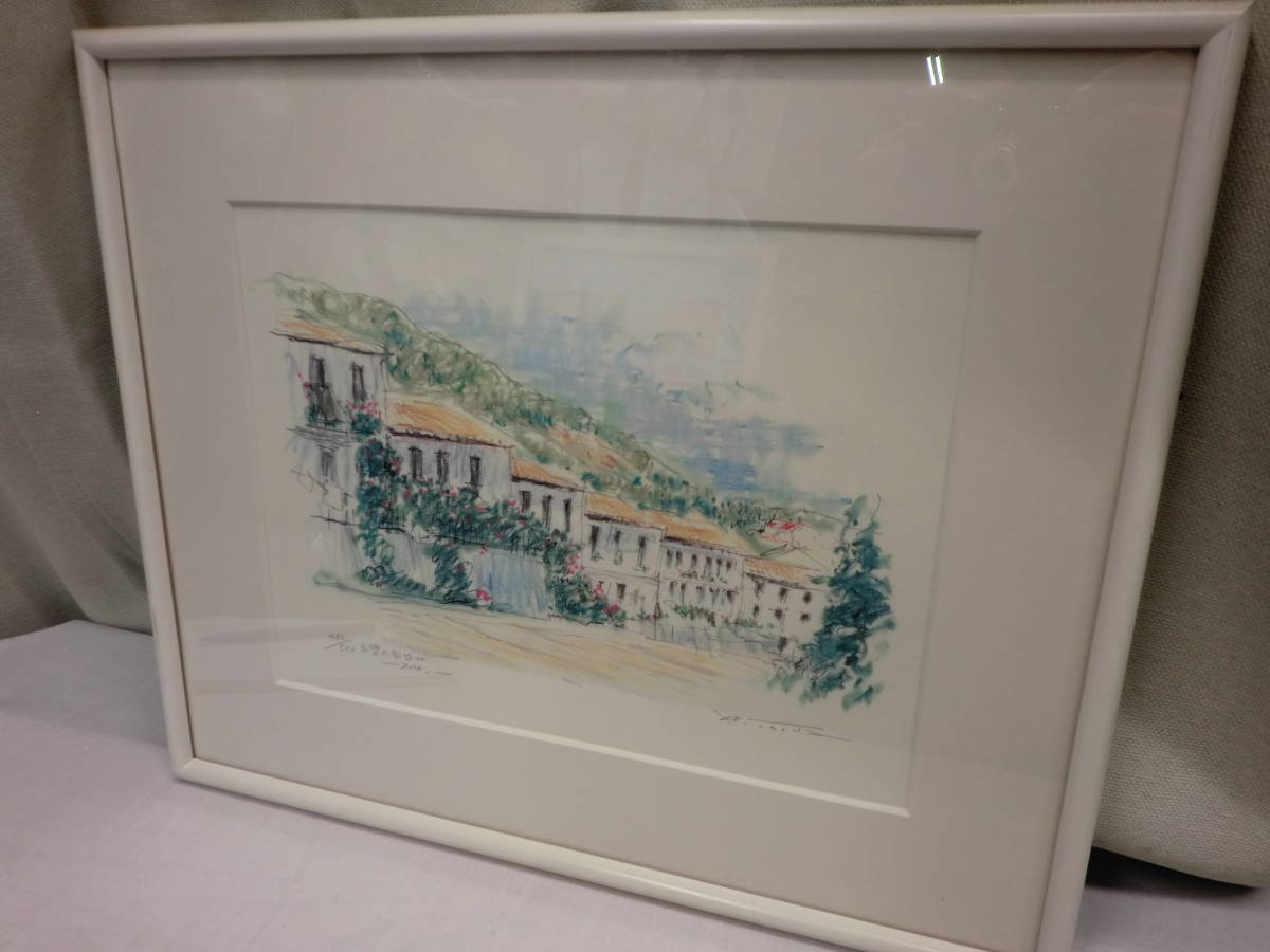 ■Osaka Sakai City Pick-up welcome!■Good condition■Painting Frame: Houses with white walls Spain Kou Tsuda Decoration Collection Painting Shipping fee: 1500 yen■, artwork, painting, pastel painting, crayon drawing