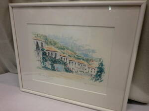 Art hand Auction ■Osaka Sakai City Pick-up welcome!■Good condition■Painting Frame: Houses with white walls Spain Kou Tsuda Decoration Collection Painting Shipping fee: 1500 yen■, artwork, painting, pastel painting, crayon drawing