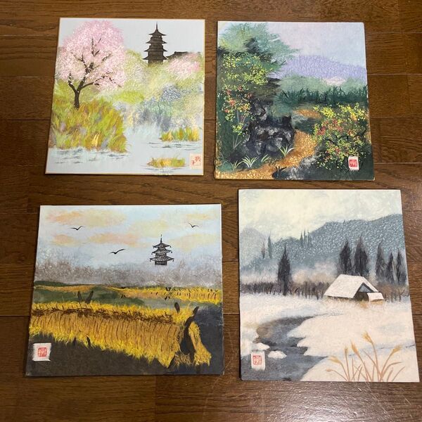 千切り絵 風景 4枚セット