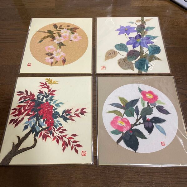 千切り絵 花 4枚セット