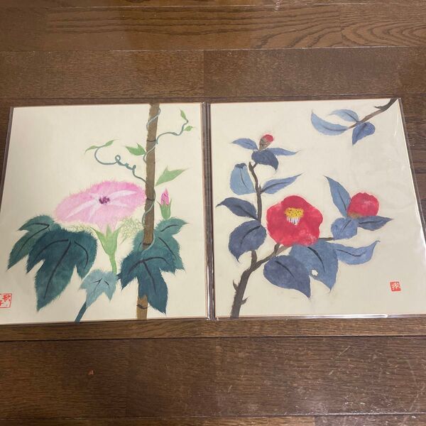 朝顔 椿 千切り絵 2枚セット