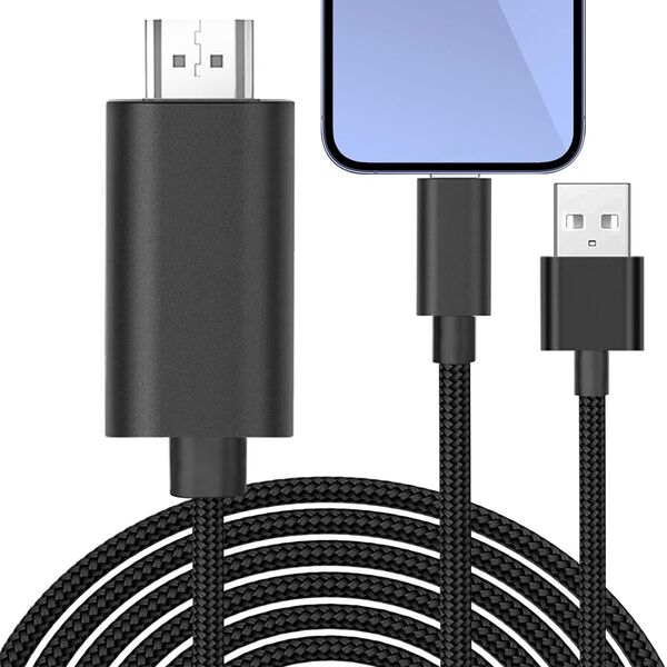 HDMI変換ケーブル 2M iPhone 充電しながら再生 Padの画面をテレビに映す 1080P大画面 AV交換アダプタ