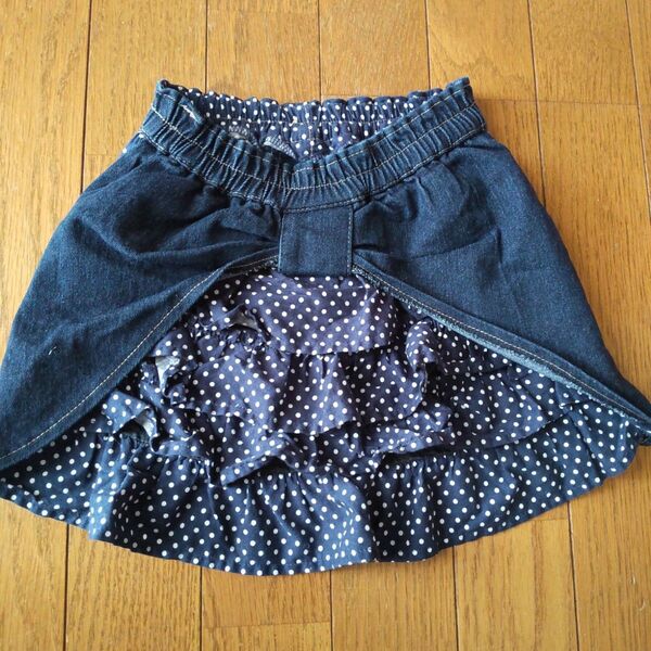 【美品& オシャレ】バックフリルデニムスカート 110