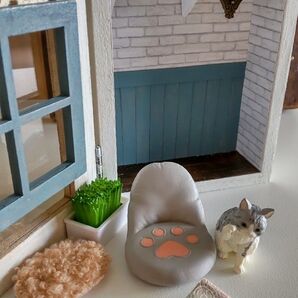 ミニチュアハウス 背景ボード 窓辺にネコがいる部屋 ハンドメイド