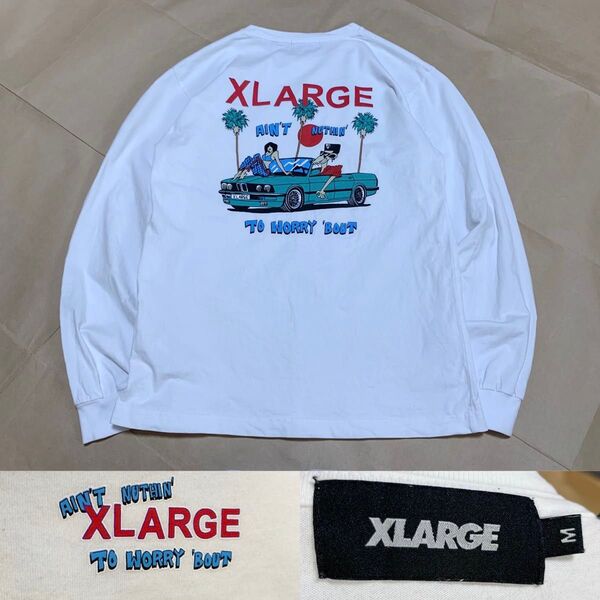 XLarge ロンT 長袖 tシャツ バックプリント 白 ホワイト X-Large