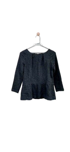 未使用 美品 chou chou ペプラム 裾フリル ジップ トップス カットソー ブラウス 36 S 黒 ブラック