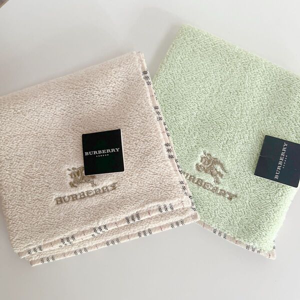 バーバリー タオルハンカチ ベージュ グリーン ノバチェック 2点 BURBERRY