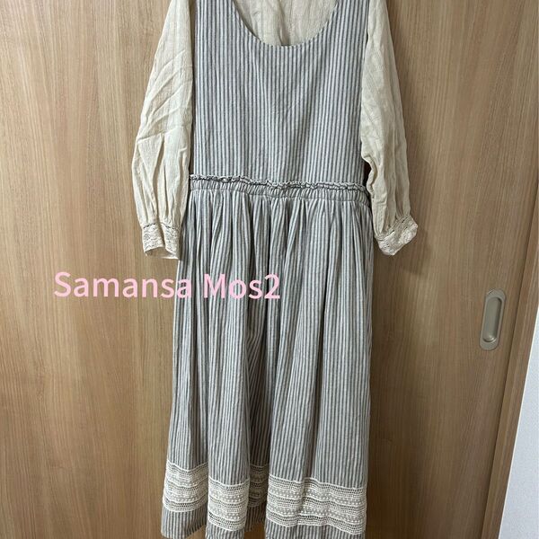 【kazumi ×サマンサモスモス】samansa mos2前後着エプロンワンピース レース編み チュニック ワンピース 麻