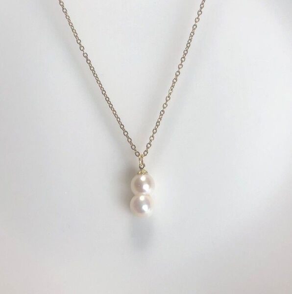 金属アレルギー対応 天然あこや 双子風 7mm×2粒 天然アコヤ パール ネックレス サージカルステンレス シェル アコヤ貝