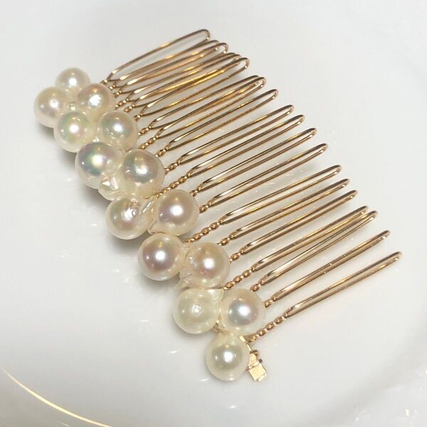 艶照り良 天然あこや 本真珠 バロックパール 髪飾り コーム アクセサリー あこや貝