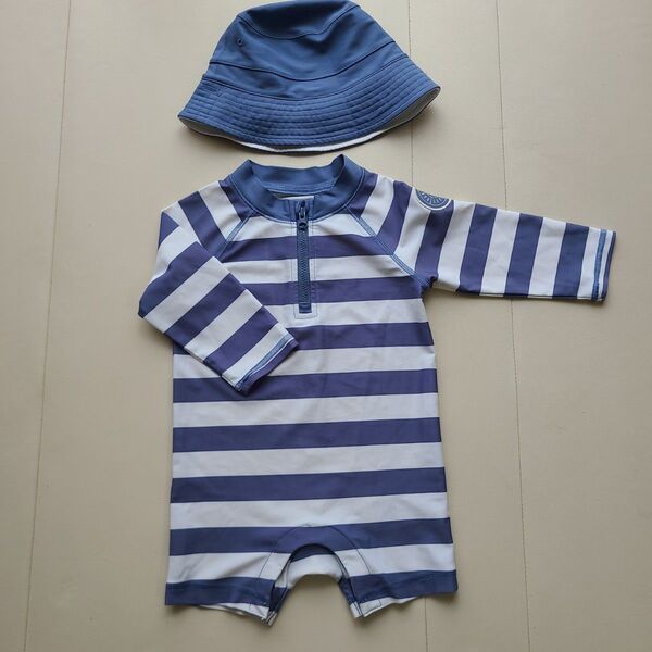 babyGAP ロンパース 水着 70cm 6-12month ボーダー マリン カバーオール 男児 スイミングウェア ベビー