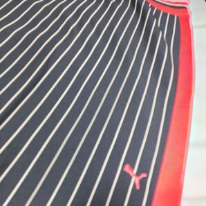 PUMA ストライプ ロングスカート ネイビー 赤 ストレッチ サイズ 40 ストレッチ ウエストゴム 新品 未使用 タグ付き