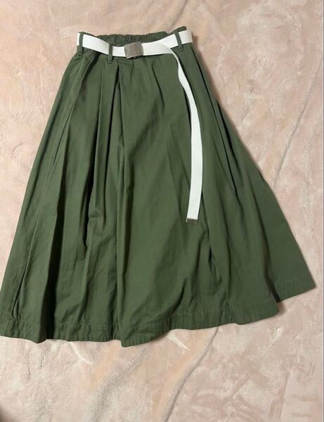 フレア ロングスカート カーキ ベルト付き M