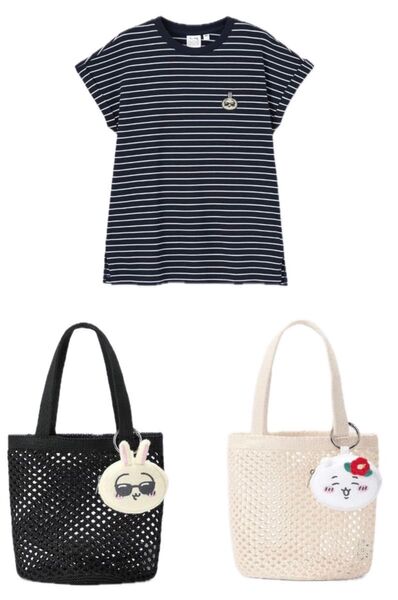 【新品・未開封】GU ちいかわ ポーチセットバッグ2点&ボーダーTシャツMサイズ 3点セット ちいかわうさぎ
