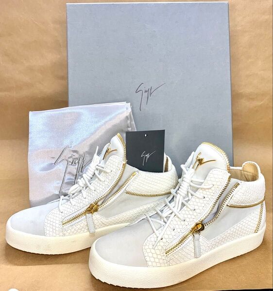 GIUSEPPE ZANOTTI ハイカットスニーカー レザー ホワイト/ゴールド