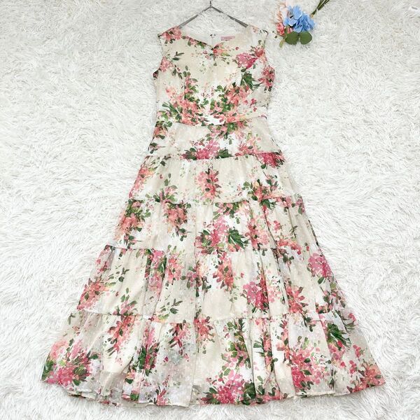 美品トッカ ノースリーブ ティアード ロング ワンピース 花柄 サイズ2