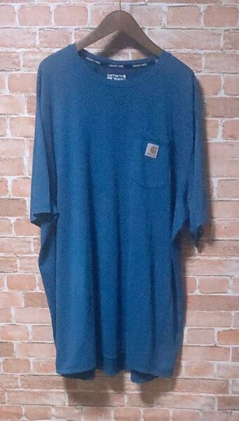 古着Tシャツ Carhartt 半袖Tシャツ ポケT ワンポイントCマーク ブルー BIGサイズ 3XL