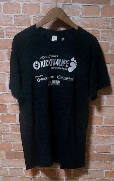 アメリカ古着 GILDAN ギルダン AlphaCareTシャツ 企業ロゴ 黒T ブラック サイズXL
