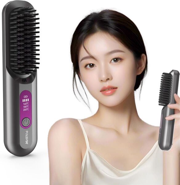 ヒートブラシ コードレス ブラシ型ヘアアイロン ストレートブラシ マイナスイオン