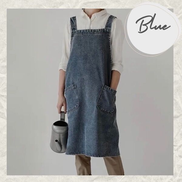 【新品】 デニムエプロン ガーデニング カフェ エプロン 青 デニム 保育士 男女兼用 おしゃれ DIY ブルー シンプル