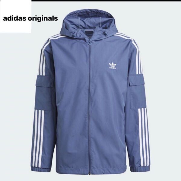 adidas originals フード付きジャケット ブルー ウインドブレーカー ナイロンジャケット アディダスオリジナルス
