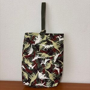 ハンドメイド 恐竜 シューズケース 上履き入れ シューズバッグ 迷彩柄 上履き袋