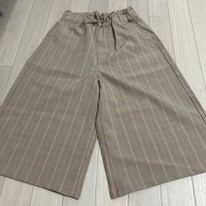 ワイドパンツ 130 ベージュ キッズ 女の子 チェック 薄手 軽い 涼しい ワイド パンツ ガウチョ ボトムス ワイドパンツ