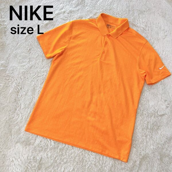 NIKE ナイキ ゴルフ DRI-FIT ドライフィット 総柄 半袖ポロシャツ L オレンジ