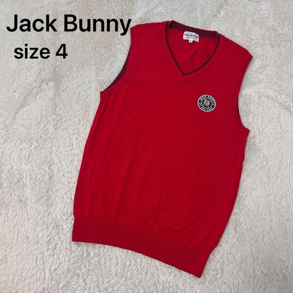 Jack Bunny ジャックバニー ニットベスト レッド 4 Vネック ベスト ゴルフウェア M