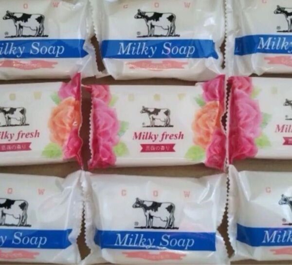 牛乳石鹸 ミルキィソープ・ミルキィフレッシュ。計9個.薔薇の香り。保湿ミルク成分.カウブランド。化粧石鹸。シアバター