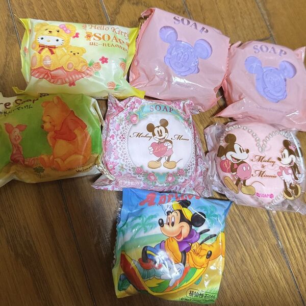 キャラクター石鹸詰め合わせ7個。ラベンダー,ローズ、アプリコット、ハニーソープ、ハニーレモン。化粧石鹸。