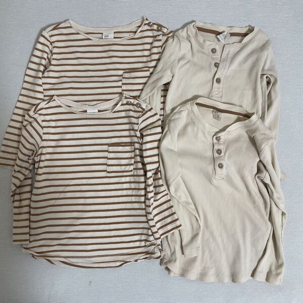 H&M キッズ ベビー ボーダー&ヘンリーネックカットソー 4枚組 90cm