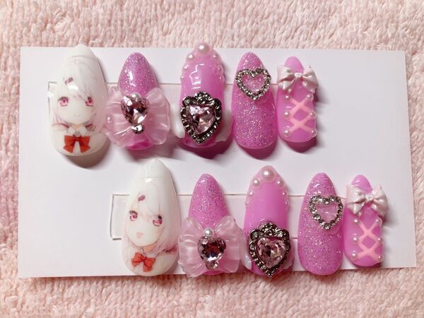 【現品】にじさんじ 椎名唯華 推し ネイルチップ 痛ネイル しいしい ピンク