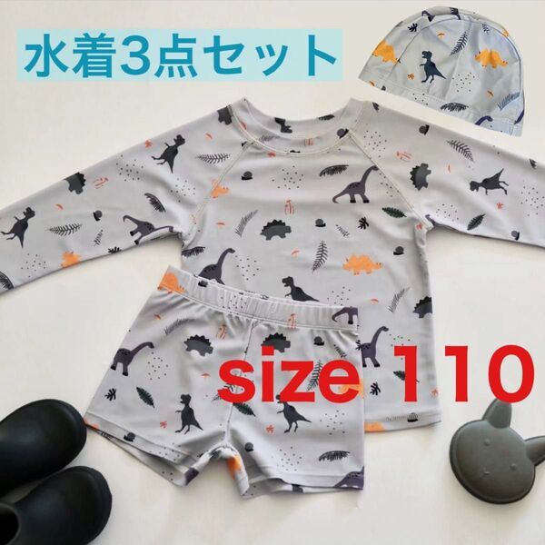水着3点セット 男の子 恐竜柄 110サイズ ラッシュガード 海 プール キッズ 水着