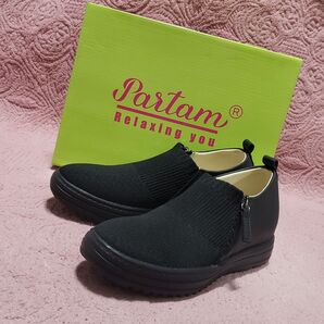 美品☆ PARTAM パータム 23.0cm 軽量 コンフォート シューズ ローカット zip 黒