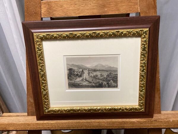 版画 銅版画 イギリスアンティーク THUN スイスの風景 19世紀