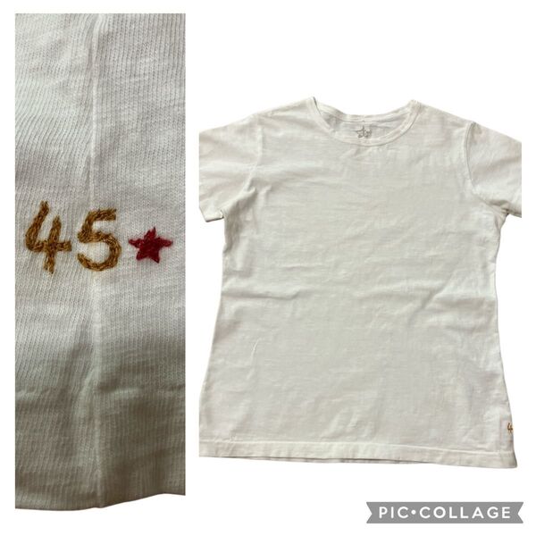 45R 天竺カットソー 白Tシャツ R刺繍 サイズ1 美品