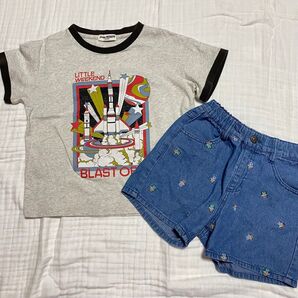 120★リトルウィークエンド Tシャツ ショートパンツ ロケット チョコレート 半袖Tシャツ ハーフパンツ 上下セット