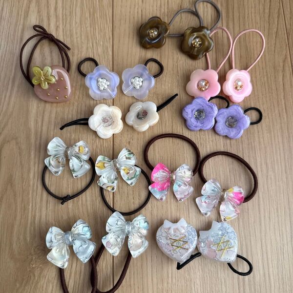 ハンドメイド ハンドメイドヘアアクセサリー ヘアアクセサリー ヘアゴム ツイン レジン リボン キッズ