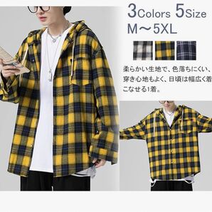 チェックシャツ フード イエロー 黄