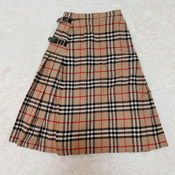 バーバリー BURBERRY ノバチェック スカート 巻きスカート プリーツ レザー ベルト ラップスカート BURBERRYS