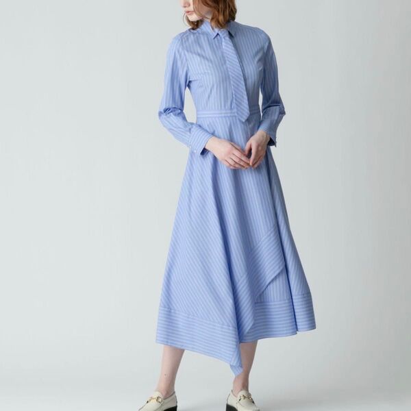 allureville アルアバイル 24SS ストライプアシメフレアシャツワンピース 定価4.2万 ストライプ シャツワンピース