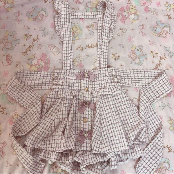 LIZLISA ツイードサスペンダー付きスカパン ピンク 正規品